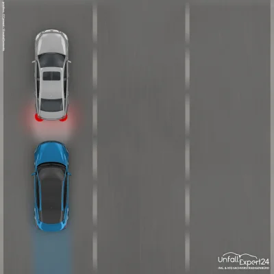 Ein vorausfahrendes Fahrzeug bremst einen Drängler aus