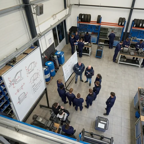 Mehrere KFZ Sachverständiger haben sich zusammengefunden um in einer Werkstatt über die VDI 5900 zu sprechen